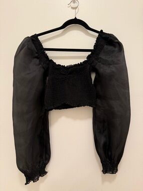 Forever 21 Sheer Puffy Long Sleeve Crop Top Size Xtra Small